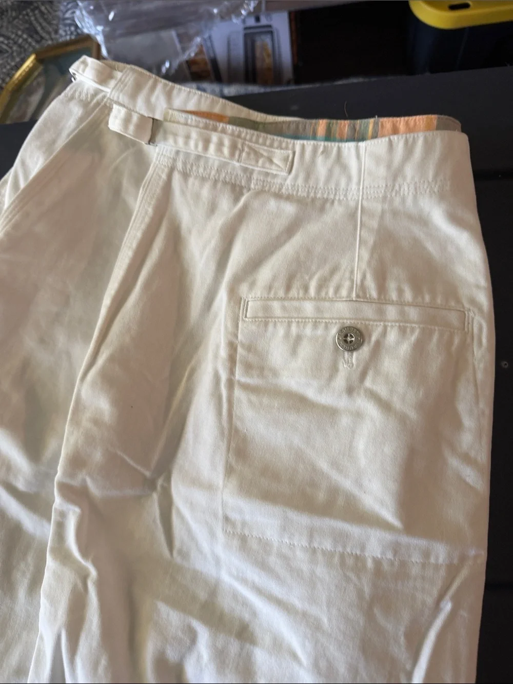 Ralph Lauren Lauren White Shorts with Pastel Plaid Waistband